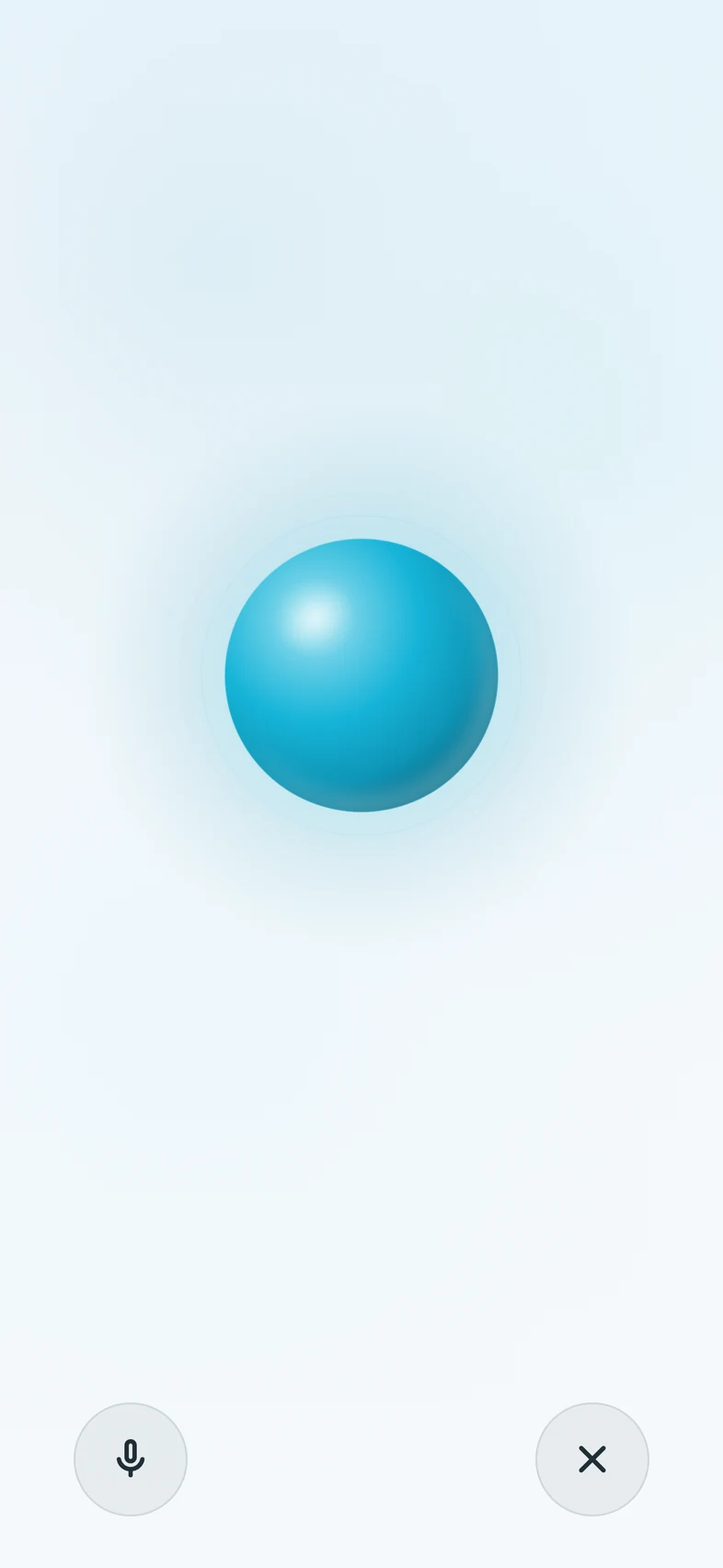 Jarvis voice mode on Android — a glowing orb, listening